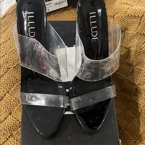 Fashion Nova Black and Clear Heels